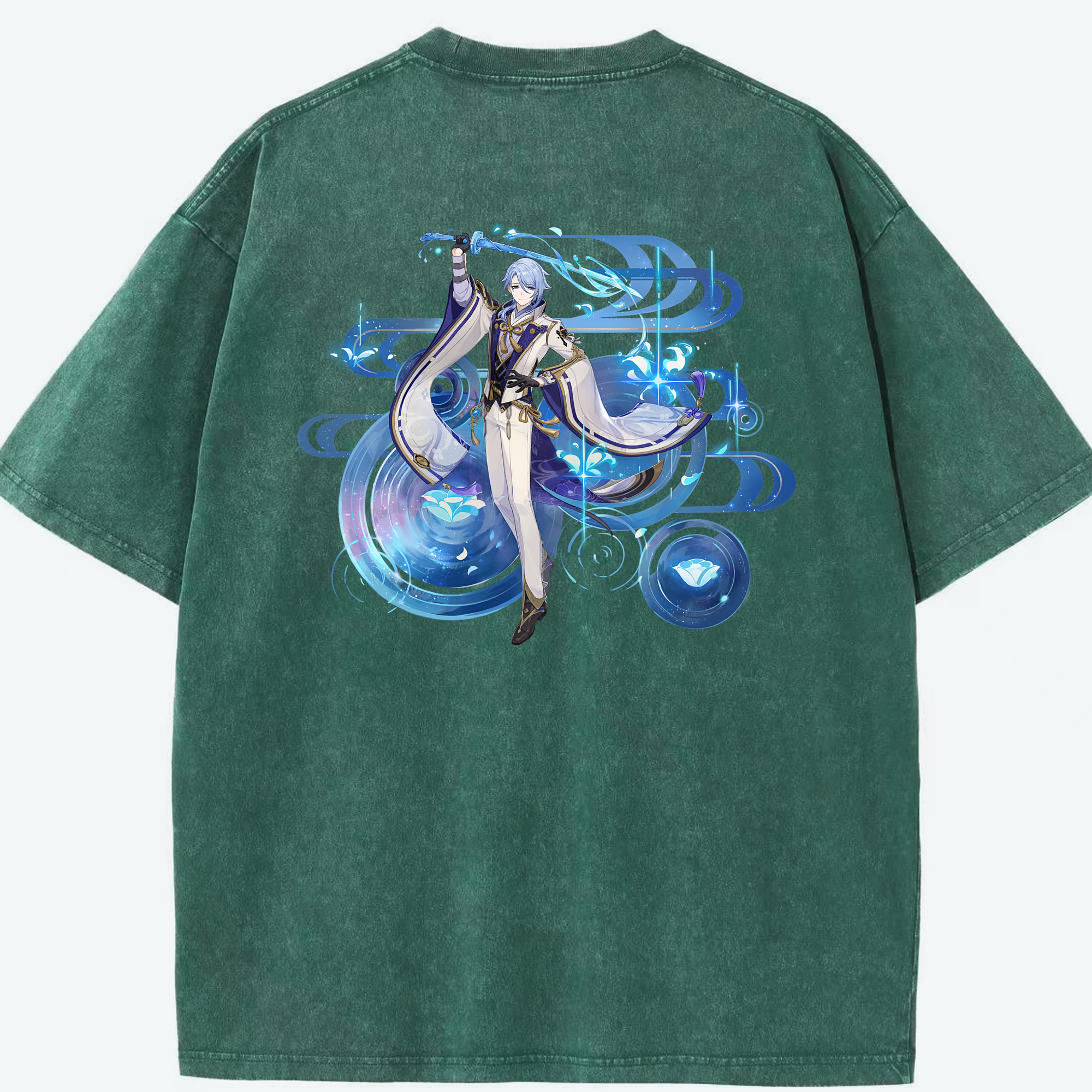 げんし神 神里綾人 かみさとあやと genshin Kamisato Ayato 綿100% ヴィンテージ風 半袖Tシャツ（背面プリント）